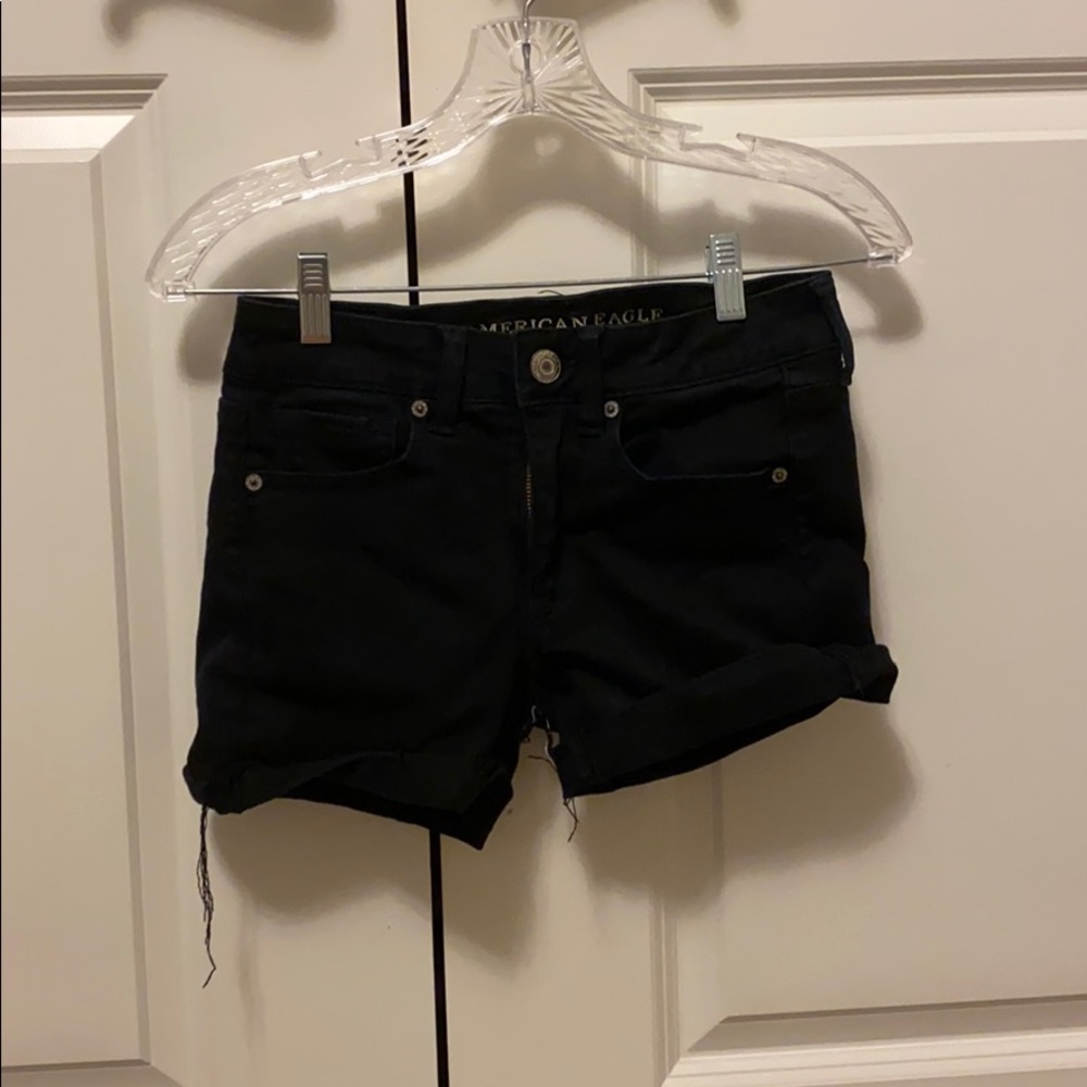 american eagle black denim shorts